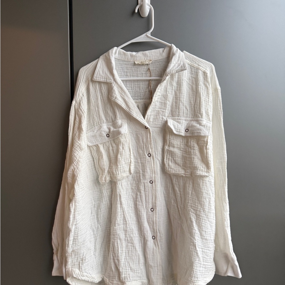 White Textured Button-Up Shirt
